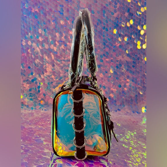 Pastel Goth Blk Rainbow Holographic Chains Buckle Bag - Picture 5 of 11